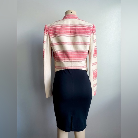 BCBG BCBGMAXAZRIA Abbey Stripe Abbey Cropped Blazer Jacket Asymmetrical Drape XS - Picture 13 of 14